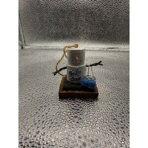 Baby Boy Smores Ornament Marshmallow Snowman Blue Booties Christmas Tree Gift